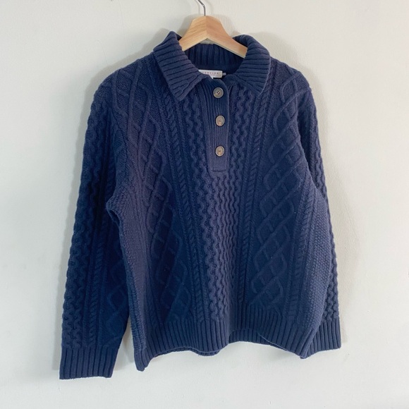 Demylee New York Cableknit Navy Blue Sweater 100% Wool - M - Picture 2 of 13